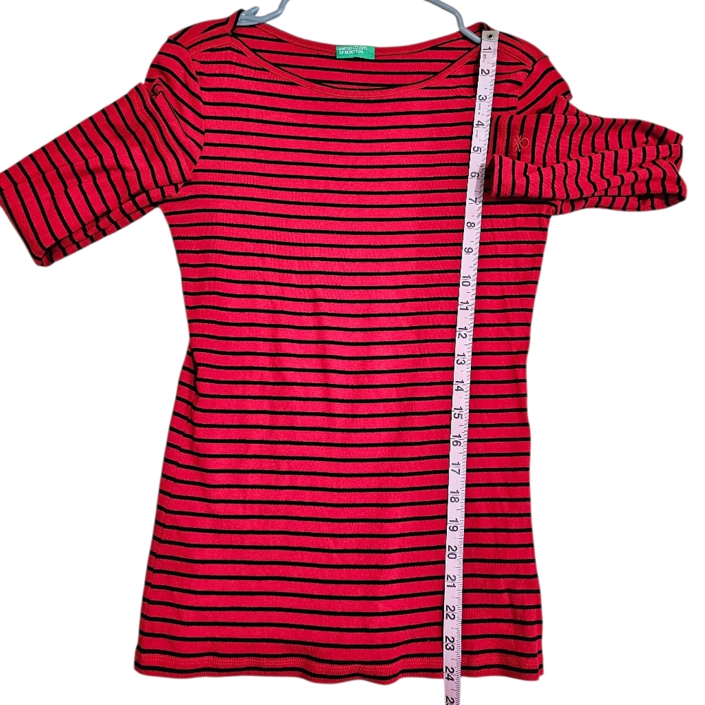 United Colors of Benetton Women S Red Black Striped Cotton Top Archival Rare - Picture 8 of 8